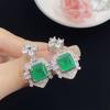Colar e brinco de luxo com simulação de algodão e turmalina esmeralda e diamantes completos, pulseira e anel aberto para mulheres