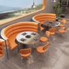 Sofá de acero inoxidable con asiento de tarjeta para restaurante occidental de estilo industrial, barbacoa, olla caliente, cocina de inducción, mesa y silla combinadas