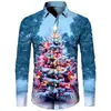 Sitio independiente transfronterizo de otoño más vendido estilo navideño serie navideña camisa casual de manga larga impresa en 3D para hombre