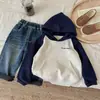 Moletom de Veludo Desenho Animado para Meninos Roupas Infantis Huzhou Zhili 2025 Inverno Novo Estilo Coreano Desenho Animado Mangas Raglan Com Capuz Tendência