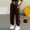 Pantalones deportivos gruesos con forro polar, etiquetado sencillo, pantalones casuales versátiles, para mujer, tobilleros, adelgazantes, piernas largas, deportivos, con cordón, cintura elástica