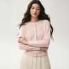 Cardigã de cashmere com lantejoulas de estilo delicado para mulheres, gola redonda, suéter de tricô com botões de pérola, top macio e que afina