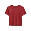 Camiseta Básica de Lyocell con Cuello Redondo y Manga Corta para Mujer, Crop Top Ajustado Elástico de Verano con Hombros Normales