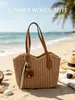 Nova Bolsa de Palha Trançada Grande Capacidade para a Primavera de 2026 Bolsa Trançada Bolsa de Praia para Férias Cesta de Legumes Bolsa Feminina Bolsa Tote de Ombro Único