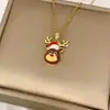 Colar de Natal Europeu e Americano Desenho Animado Alce com Gotejamento de Óleo Boneco de Neve Sino Design Criativo Presente Colar Versátil para Mulheres