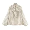 Comércio Exterior Atacado Primavera Novo Estilo Europeu e Americano Estampa de Bolinhas Camisa com Gola Laço 2075103107