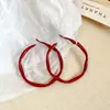 Pendientes Redondos Retro Estilo Hong Kong con Goteo Rojo de Aceite, Lujo Ligero, Sensación de Alta Gama, Pendientes de Aro para Mujer, Diseño Único