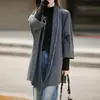 Xale cardigã de tricô de lã pura sem botões para mulheres, novo suéter de comprimento médio para outono e inverno, casaco solto espesso, plus size