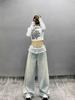 Diseño de Costuras de Encaje Jeans Casuales Rotos para Mujer Primavera Nuevo Cintura Alta Sueltos Adelgazantes Combinan con Todo Pantalones Rectos de Pierna Ancha