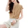 Camisa Elegante de Gola Redonda para Mulheres Verão 2025 Fina Casual Versátil Moda Ol Simples para o Dia a Dia Cor Sólida
