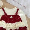 Camiseta de Manga Larga Dulce Princesa para Niñas 2025 Nuevo Otoño e Invierno Ropa Infantil Falsa de Dos Piezas Dulce y Elegante Tops para Niñas