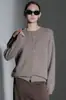 26 Novos Suéteres Cardigans de Cashmere com Gola Redonda Versáteis em Lã Escovada Multicor para Outono e Inverno para Mulheres, Suéteres de Lã Elegantes e Simples de Manga Longa