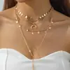 Europa y Estados Unidos collar de personalidad transfronterizo nuevo borla estrella Luna disco multicapa moda OL cadena larga para suéter mujer