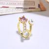 Conjunto de Esquadro de Cobre Personalizado de Luxo Leve Zircônia Colorida Anel Aberto com Pérola de Imitação Joias Femininas Moda Anel de Pedra Preciosa