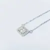 Collar con Colgante Cuadrado de Diamante Completo Popular Transfronterizo para Mujer Plata de Ley S925 Incrustado con Circonita Exquisita Moda Lujo Ligero Cadena para Clavícula