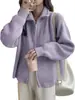 Jaqueta suéter estilo coreano com lapela e zíper duplo para mulheres, novo modelo outono/inverno 2026, cardigã de tricô solto e macio com lapela