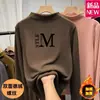 Camisa Básica Gola Alta Derong para Mulheres no Outono e Inverno Manga Longa Tamanho Grande Estampada Camada Interna de Veludo Dupla Face Forro Interno de Lã Top Quente