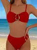 Traje de baño bikini de dos piezas con cuello halter para mujer con decoración de hebilla metálica, parte inferior de natación de cintura alta, traje de baño sexy para fotos de vacaciones en la playa