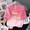 Camiseta de Manga Corta con Estampado Degradado para Niñas Verano Ropa Superior para Niños Mayores Estilo Coreano Holgada y Versátil Transpirable Tendencia en Ropa para Niños