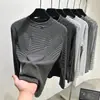 Nueva Camiseta Base de Manga Larga Rayada de Cuello Medio Alto, Cálida, Ajustada, para Capa Interior, para Mujer, Moderna, Versátil