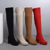Botas Elásticas de Caña Alta con Punta Redonda Botas de Caña Alta Manga de Gamuza Zapatos Europeos y Americanos para Mujer Botas de Cuero para Mujer con Negro Rojo Albaricoque