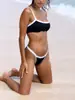 Amazon Europeia e Americana 2026 Novo Estilo Cor Sólida Simples Ins Moda Cropped Ombro Único Maiô Feminino Conjunto de Praia