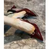 Sandálias Chuyuji bordô com fivela de laço e strass para mulheres, com salto de ferradura e tira, sapatos de salto alto sexy para senhoras