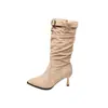 2026 Nova Moda Outono Inverno Milenar Bico Fino Salto Alto Empilhado Over-the-Knee Panturrilha Larga Botas Longas Tamanho Grande Feminino