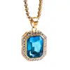 Haiteng joias moda elegante quadrado Safira aço inoxidável incrustado com diamante feminino ouro titânio aço pingente pingente atacado