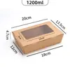 Caja de almuerzo desechable de papel kraft engrosado con tapa abatible, caja de embalaje para llevar, sushi, ensalada, pollo frito, caja de almuerzo de papel kraft con ventana
