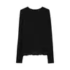 Oferta Especial Camiseta Básica Clássica de Gola Redonda Bordada em Renda para Mulheres, Toque de Luxo, Rami de Alta Elasticidade, Caimento Regular nos Ombros, Camiseta Básica Modeladora e Justa ao Corpo
