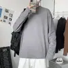 Camiseta Básica para Hombre Otoño e Invierno Estilo Japonés ins Color Sólido Sencillo Versátil Camiseta de Manga Larga Moda Marca Casual Top de Cuello Medio Alto
