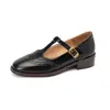 Zapatos Mary Jane de piel para mujer, piel suave, Brogues retro para mujer, mocasines de estilo británico, zapatos de tacón grueso de un solo color, tallas grandes