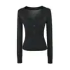 Blusa de tricô allure pura com decote quadrado, botões e manga longa, nova moda outono, slim fit, cor sólida, base hot girl