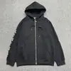 Moletom com capuz forrado em fleece e bordado com fonte gótica, Cardigan com estampa de letras retrô americana, Roupa externa masculina da moda para outono/inverno