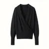 Suéter de cachemira con cuello cruzado, nueva colección otoño/invierno 2026, prenda básica de color liso para mujer, dulce y elegante, suéter de punto cálido y adelgazante