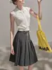 Colete Tricotado Polo Sem Manga Retrô para Roupa de Verão Feminina, Camisa Slim e Estilosa que Reduz a Idade, Top Curto com Lapela