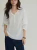 Camisa feminina de manga longa em algodão puro com textura jacquard e gola de renda estilo francês, leve, proteção solar, de alta qualidade, top versátil para o outono