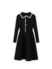 Vestido Negro Pequeño Estilo Hepburn, Ropa de Mujer Otoño 2026 Nuevo Vestido de Punto de Manga Larga de Cintura Alta Línea A para Mujer