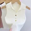 Nuevo camisole tejido de principios de otoño, camiseta sin mangas, top corto para usar por fuera, camiseta base de capa interior para otoño e invierno, suéter para mujer