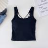Camisola tipo chaleco para mujer con almohadilla interior para el pecho, prenda exterior envolvente, transpirable, con espalda descubierta, copa fija, parte superior de tubo interior de una pieza