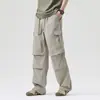 Pantalones de paracaidista plisados de secado rápido estilo americano para hombre, nueva marca de moda primavera/verano 2026, pantalones casuales rectos finos, pantalones tácticos de trabajo
