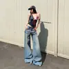 Jeans Wide Leg Flare Azul Lavado Retro Novo Tendência Verão 2026 Solto Emagrecedor Reto Comprimento Total