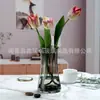 Florero de Vid Estilo Europeo con Base Floral, Boca Ancha Dorada y Rayas Verticales, Adorno Decorativo para el Hogar con Plantas Hidropónicas Creativas
