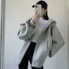 Sudadera básica simple con cremallera, corte holgado, caída y diseño de hombros caídos, prenda exterior casual para hombre, adecuada para primavera y otoño