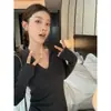 Nuevo suéter de punto de primavera y otoño con mangas largas, cuello semiabierto, cuello camisero, top de punto ajustado para mujer
