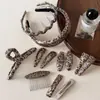 Pinza para el pelo con estampado de leopardo estilo coreano, elegante y exquisita, pinza de garra vintage para media coleta, pinza para la parte posterior de la cabeza que da volumen, accesorio para el pelo de pinza de tiburón