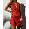 Estilo Europeo y Americano Sexy Hottie Cuello en V Algodón y Lino Vestido sin Mangas para Mujer Verano Transfronterizo Falda Recta Chaleco Delgado Falda Corta