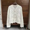 Cardigan Fino de Tricô com Ponto Vazado em Padrão Diamante 100% Linho Gola Redonda Chegada Nova Primavera/Verão 2026