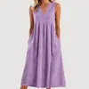 2026 Roupas Femininas Europeias e Americanas de Comércio Exterior Transfronteiriço Amazon Cor Sólida Pulôver Gola V Sem Mangas Algodão Solto Vestido